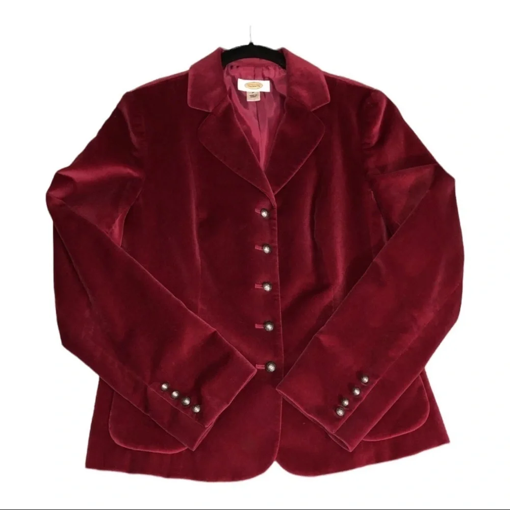 TALBOTS Raspberry Silk Blend Velvet Silver Button Jacket Sz 8